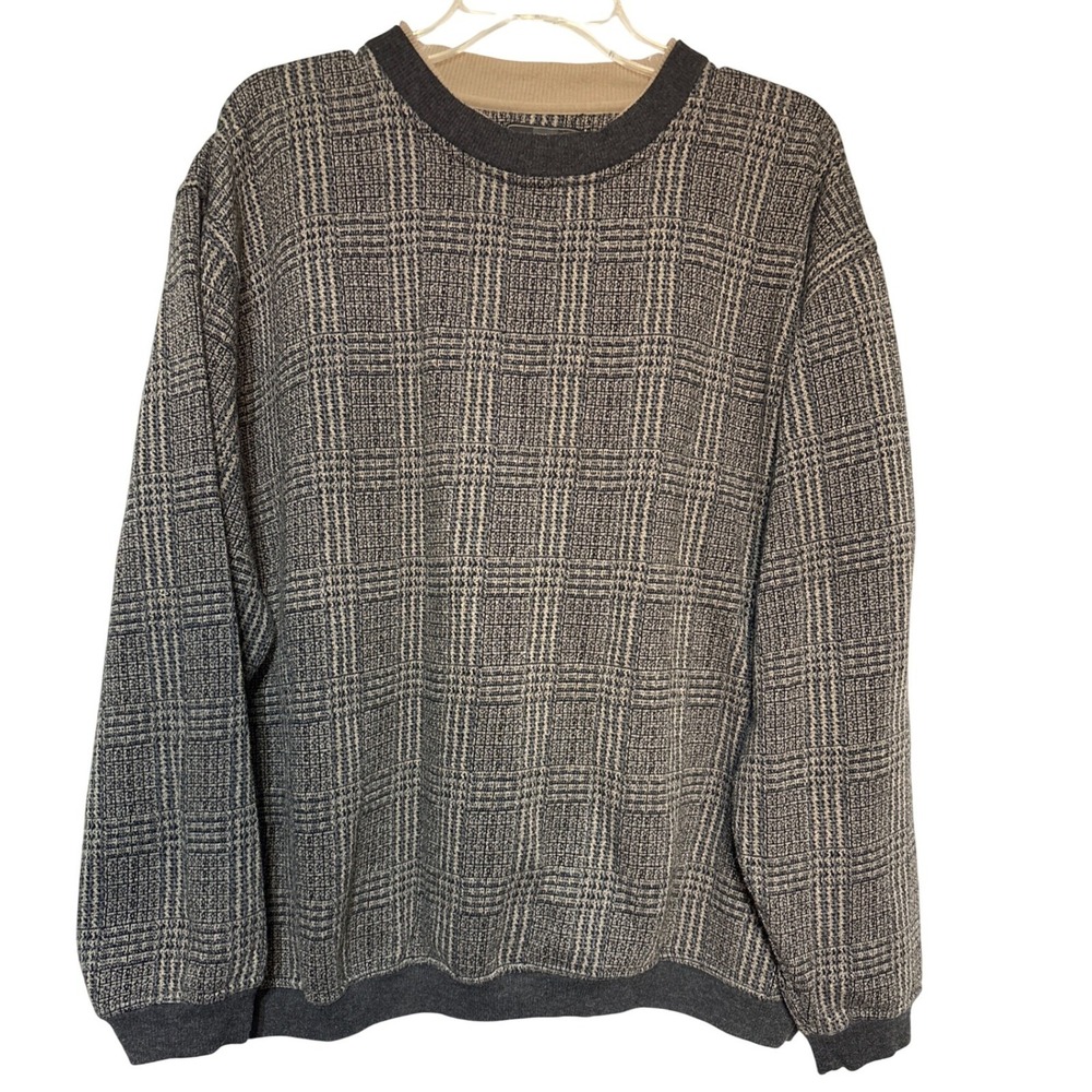 Knights Sportswear Plaid Crewneck Sweater Men's XL Gray Beige Pullover